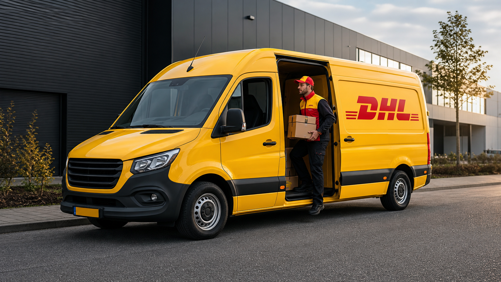 DHL-bezorgbus bestickering